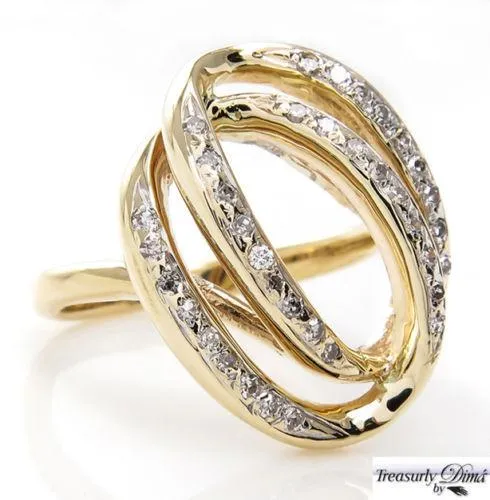 0.50CT ESTATE VINTAGE DIAMOND RIGHT HAND FASHION SWIRL 14K YELLOW GOLD RING