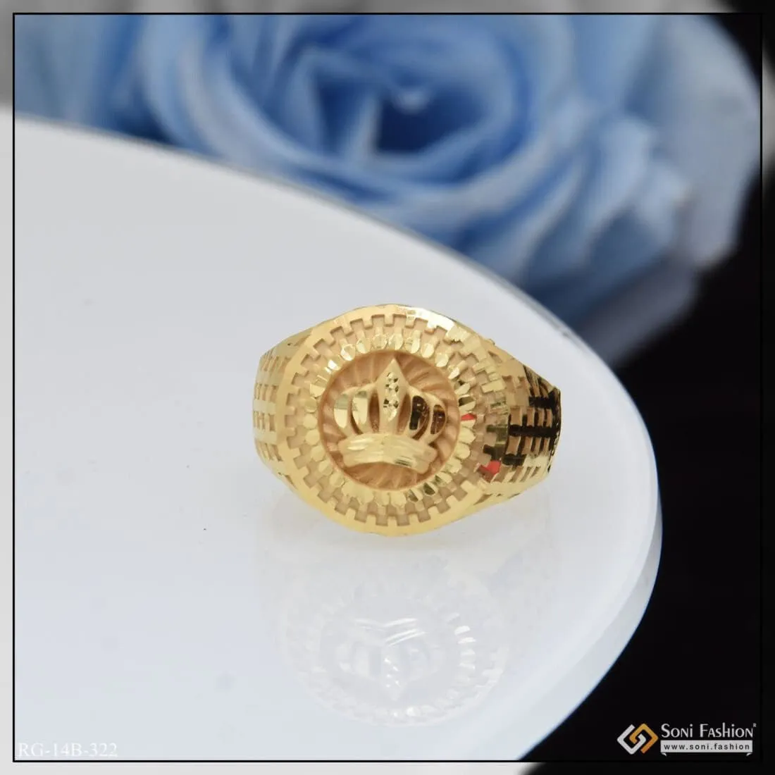 1 Gram Gold Plated Crown Chic Design Superior Quality Ring for Men - Style B322