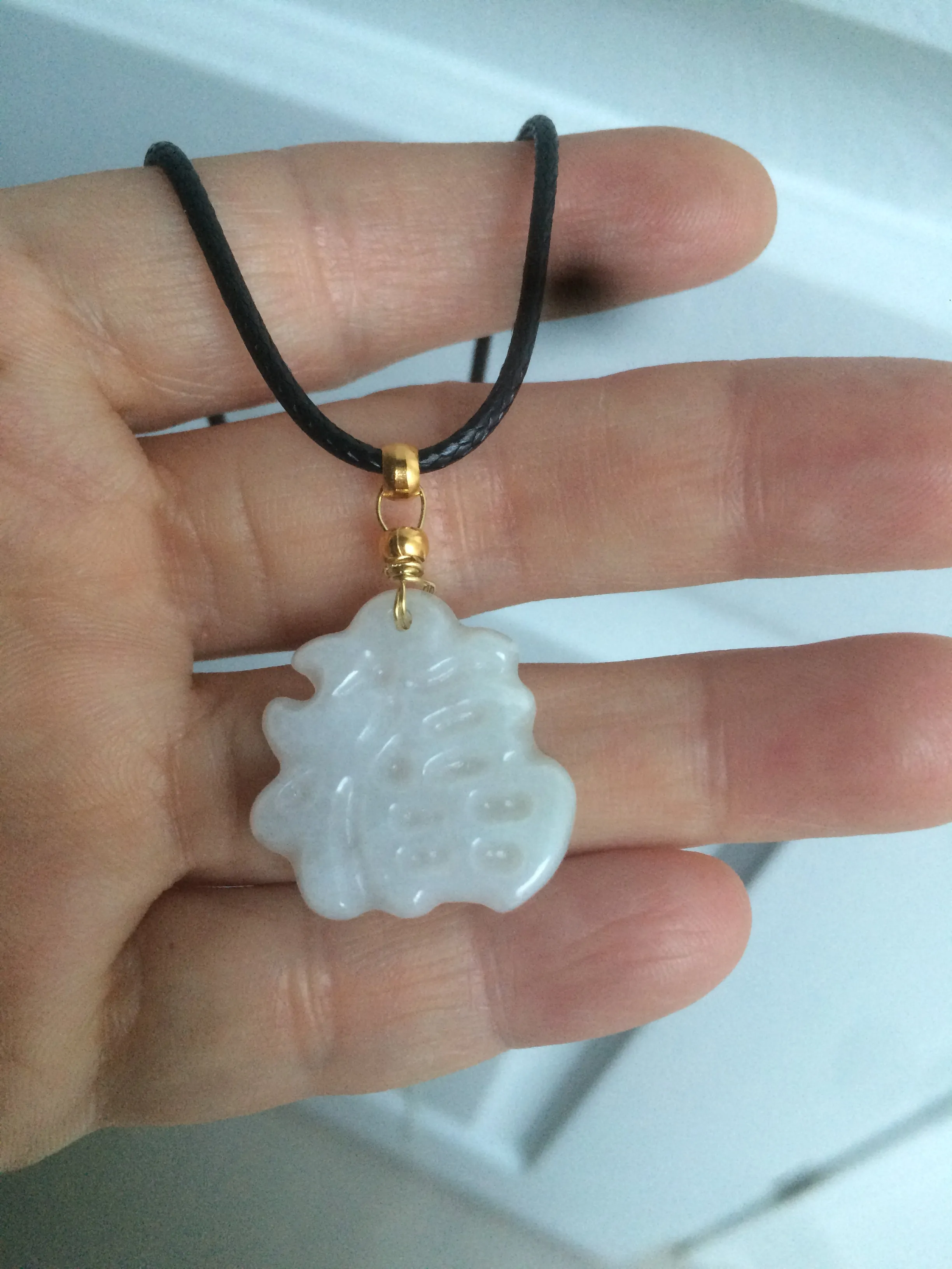 100% Natural light green/white jadeite Jade blessed fortune pendant AF23