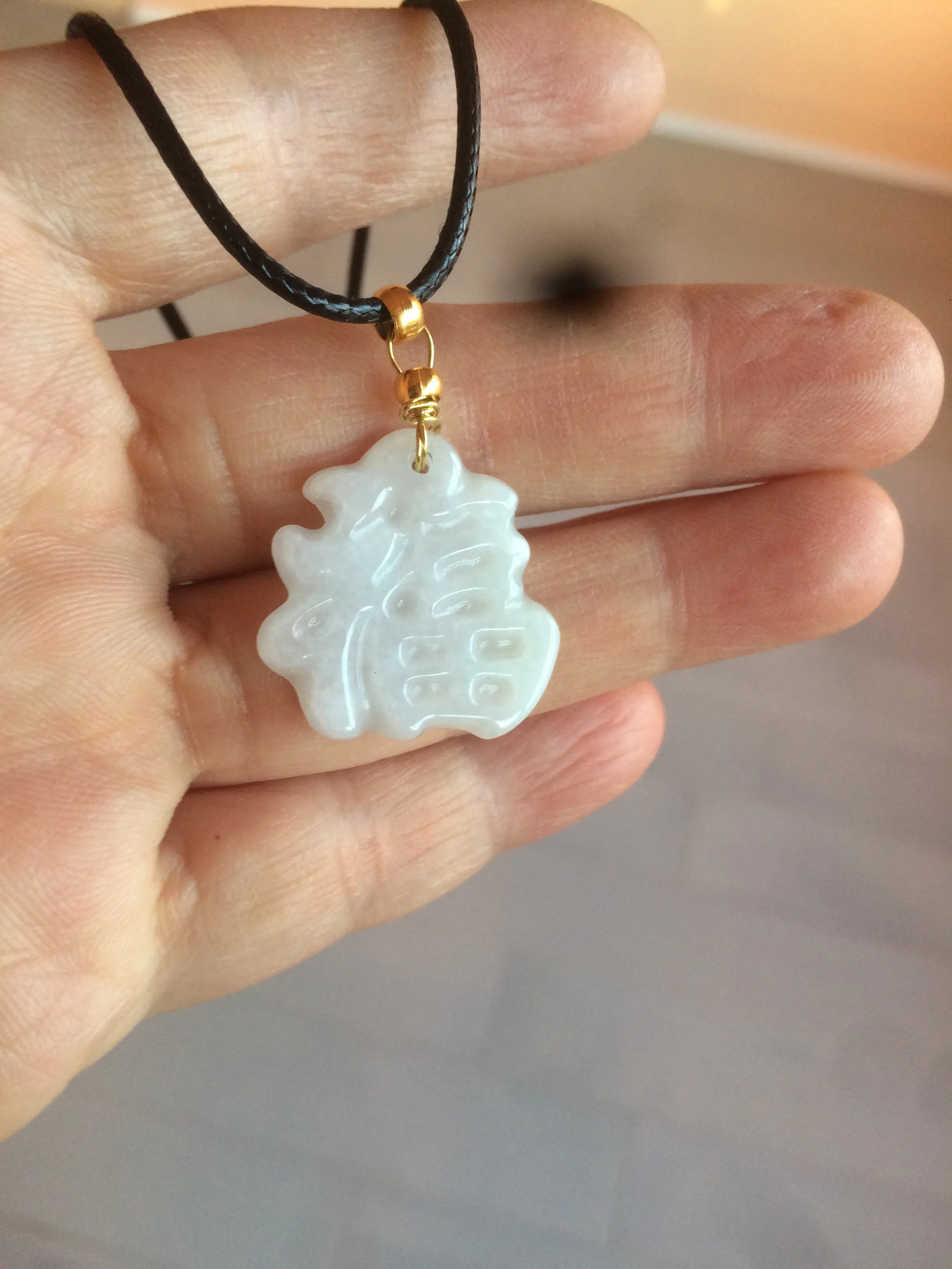 100% Natural light green/white jadeite Jade blessed fortune pendant AF23