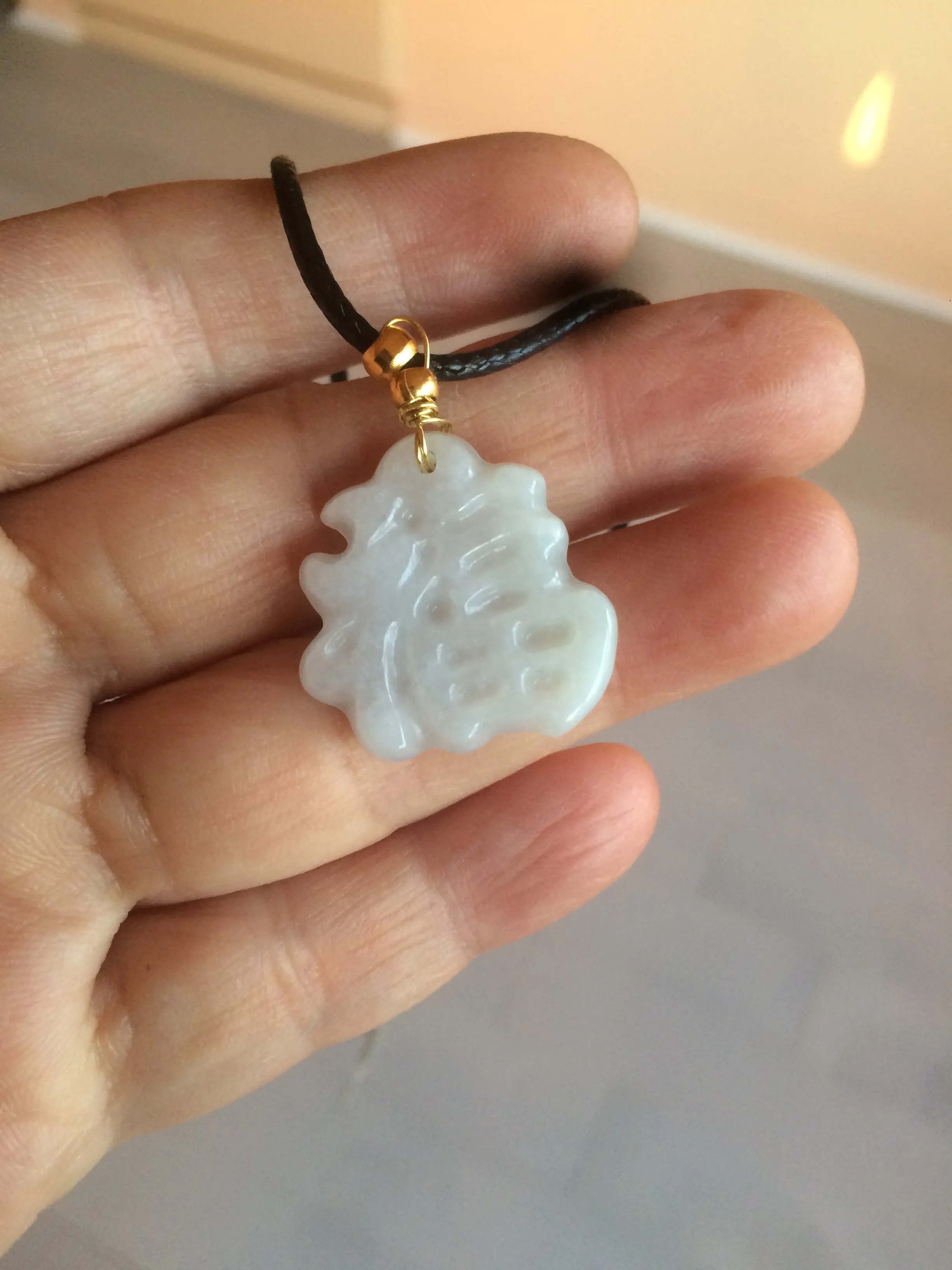 100% Natural light green/white jadeite Jade blessed fortune pendant AF23