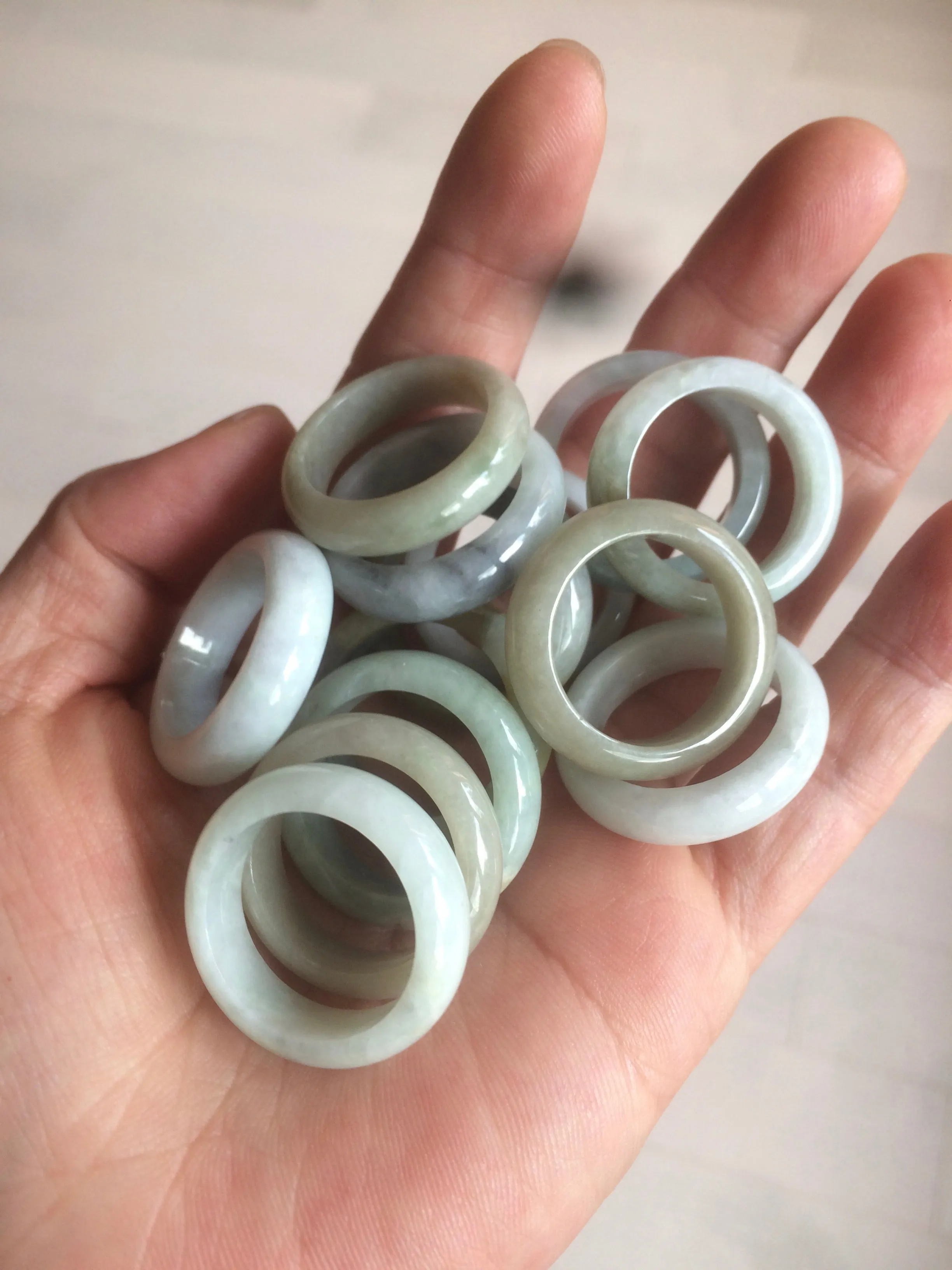 100% natural type A green/white/yellow/dark green jadeite jade band ring Q150 (Add on item, not sale individually.)