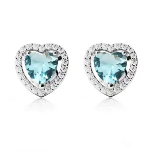 10k White Gold Plated 1 Ct Created Halo Heart Aquamarine Stud Earrings