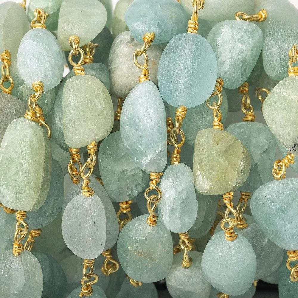 10x8mm Frosted Aquamarine plain nugget Gold plated Chain