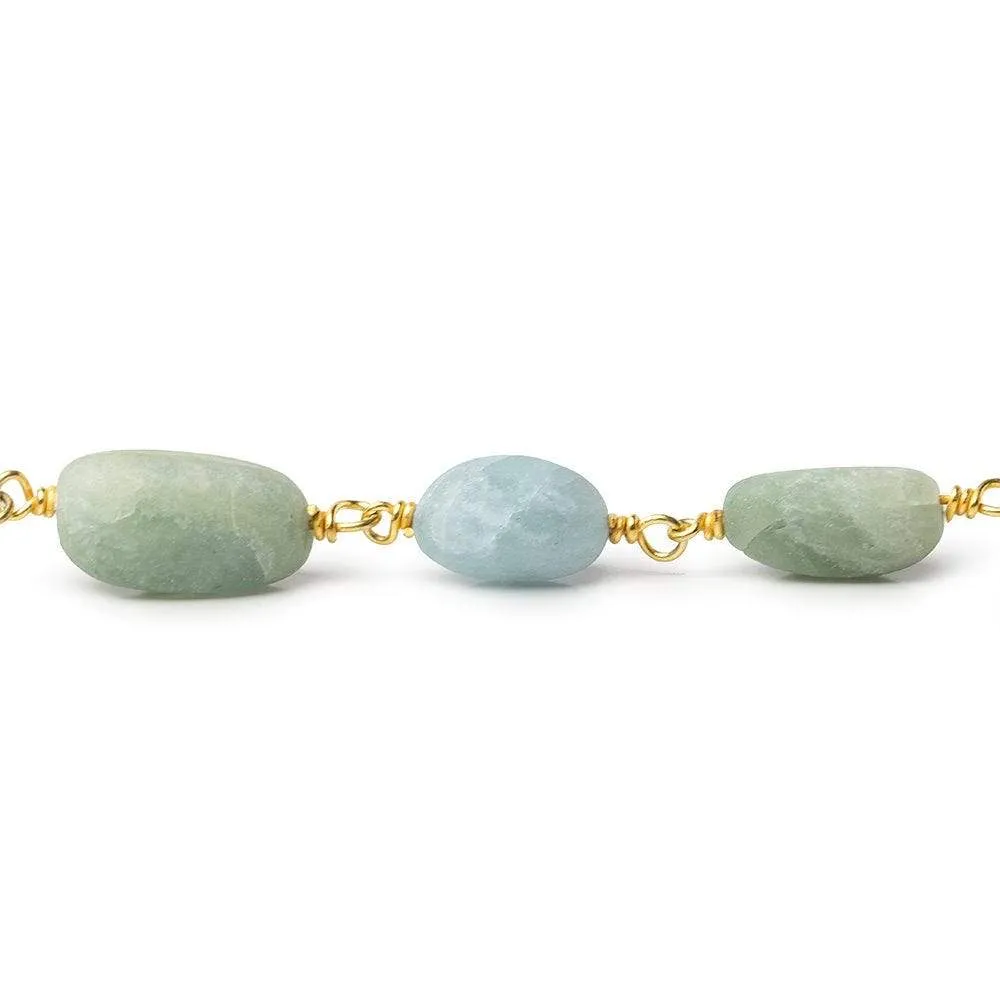 10x8mm Frosted Aquamarine plain nugget Gold plated Chain