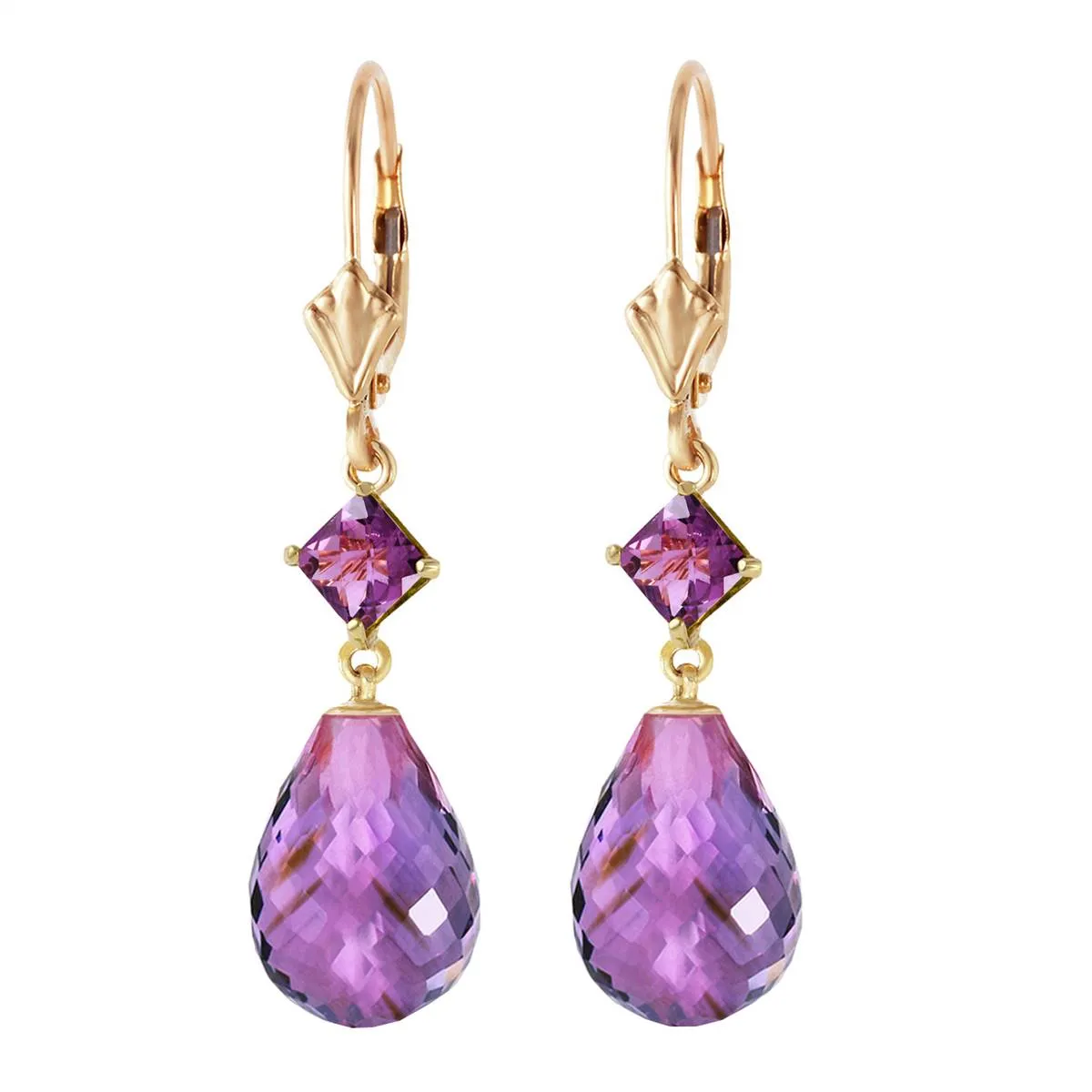 11 Carat 14K Solid Yellow Gold Memorable Amethyst Leverback Earrings