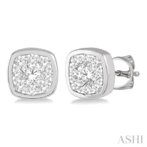 1/3 ctw Cushion Shape Round Cut Diamond Lovebright Stud Earring in 14K White Gold