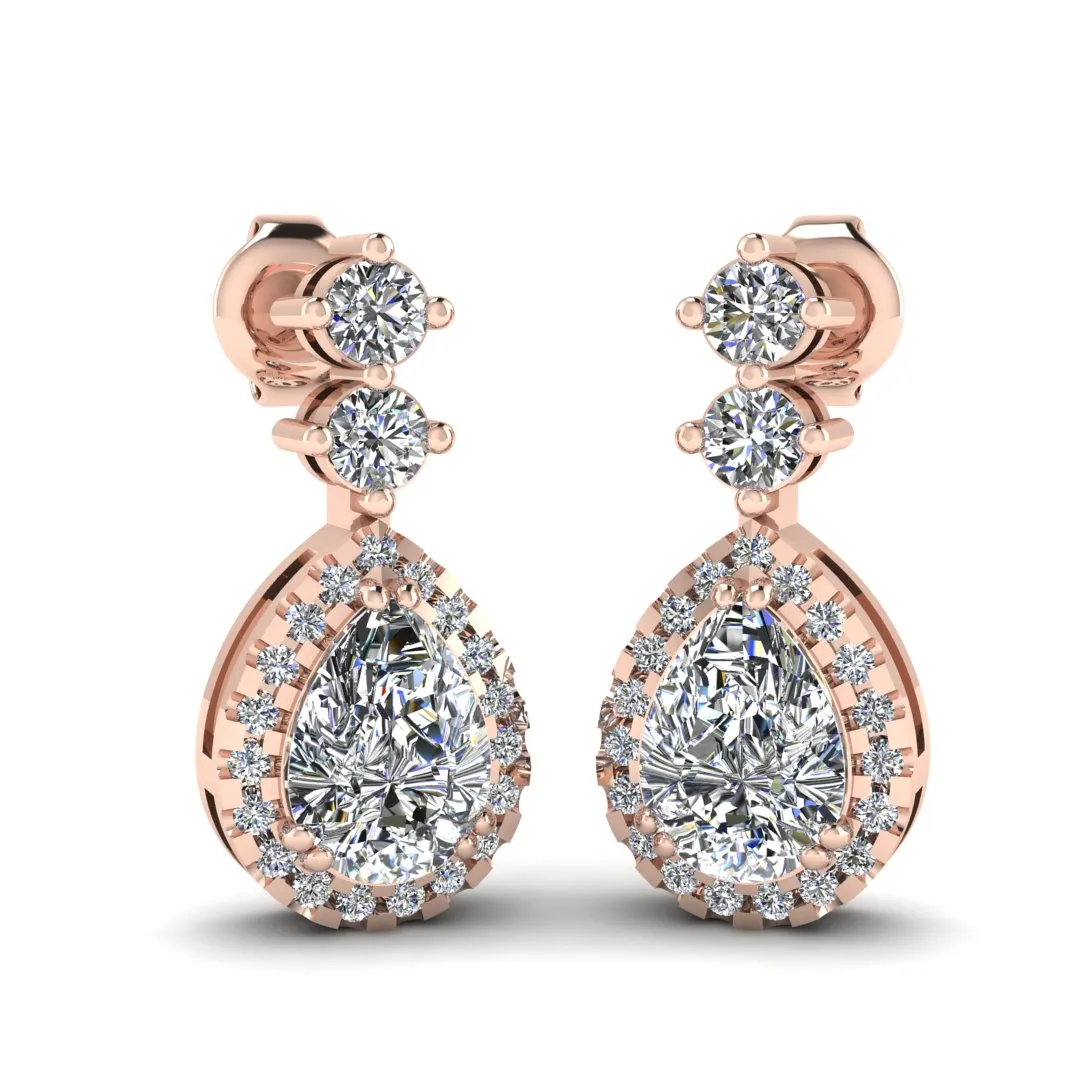 1.30 Carat Pear Shape Halo Natural Diamond Drop Earrings E1PSD