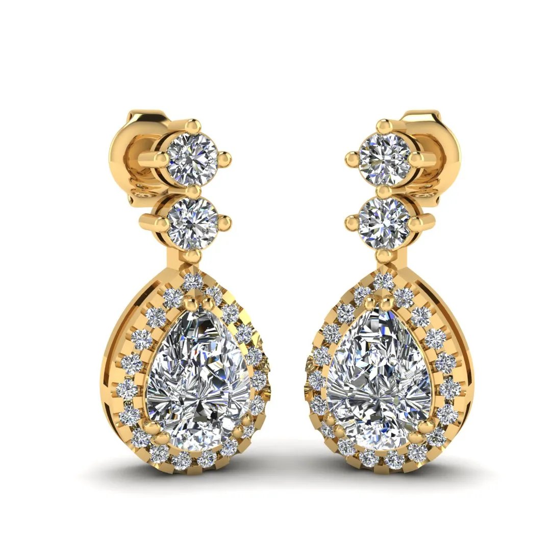 1.30 Carat Pear Shape Halo Natural Diamond Drop Earrings E1PSD