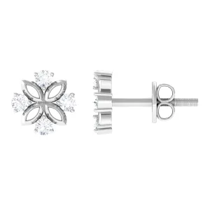 1/4 CT Round Diamond Gold Floral Stud Earrings