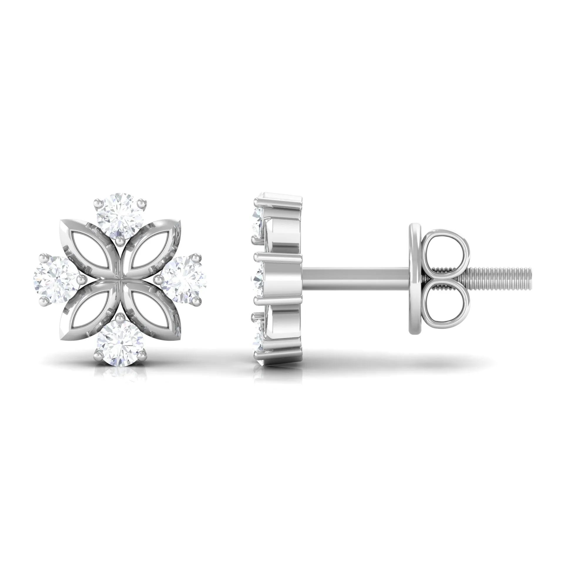 1/4 CT Round Diamond Gold Floral Stud Earrings