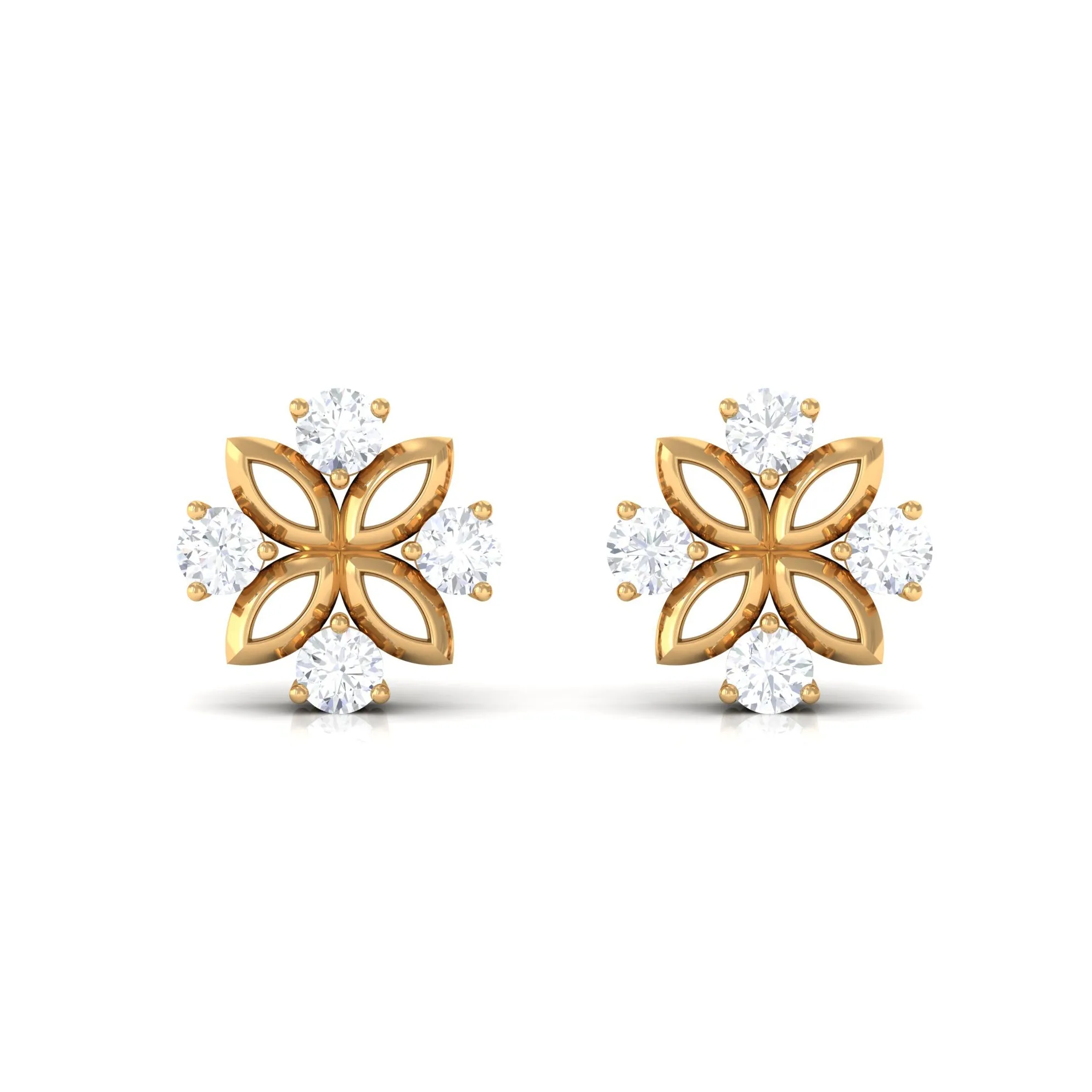 1/4 CT Round Diamond Gold Floral Stud Earrings