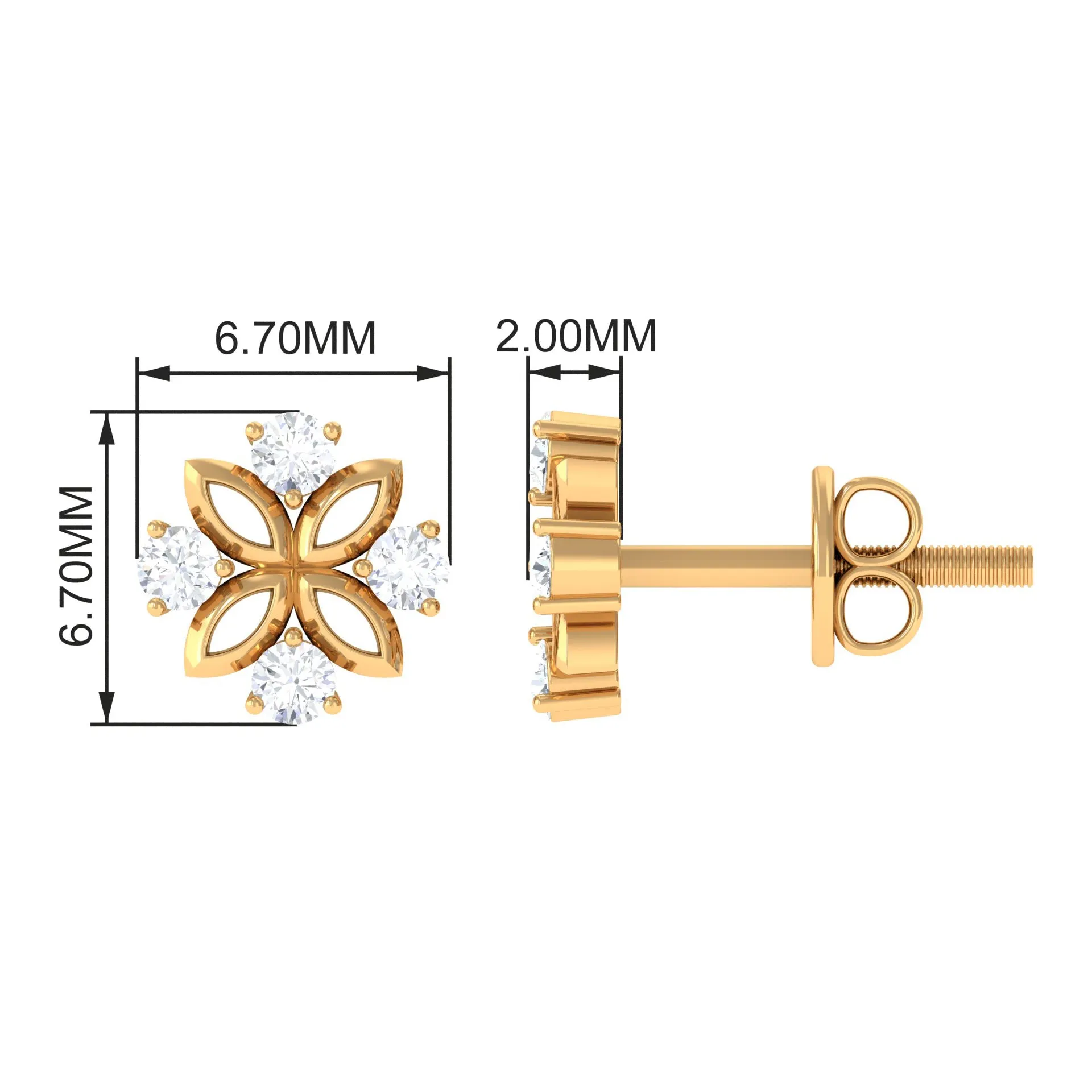 1/4 CT Round Diamond Gold Floral Stud Earrings