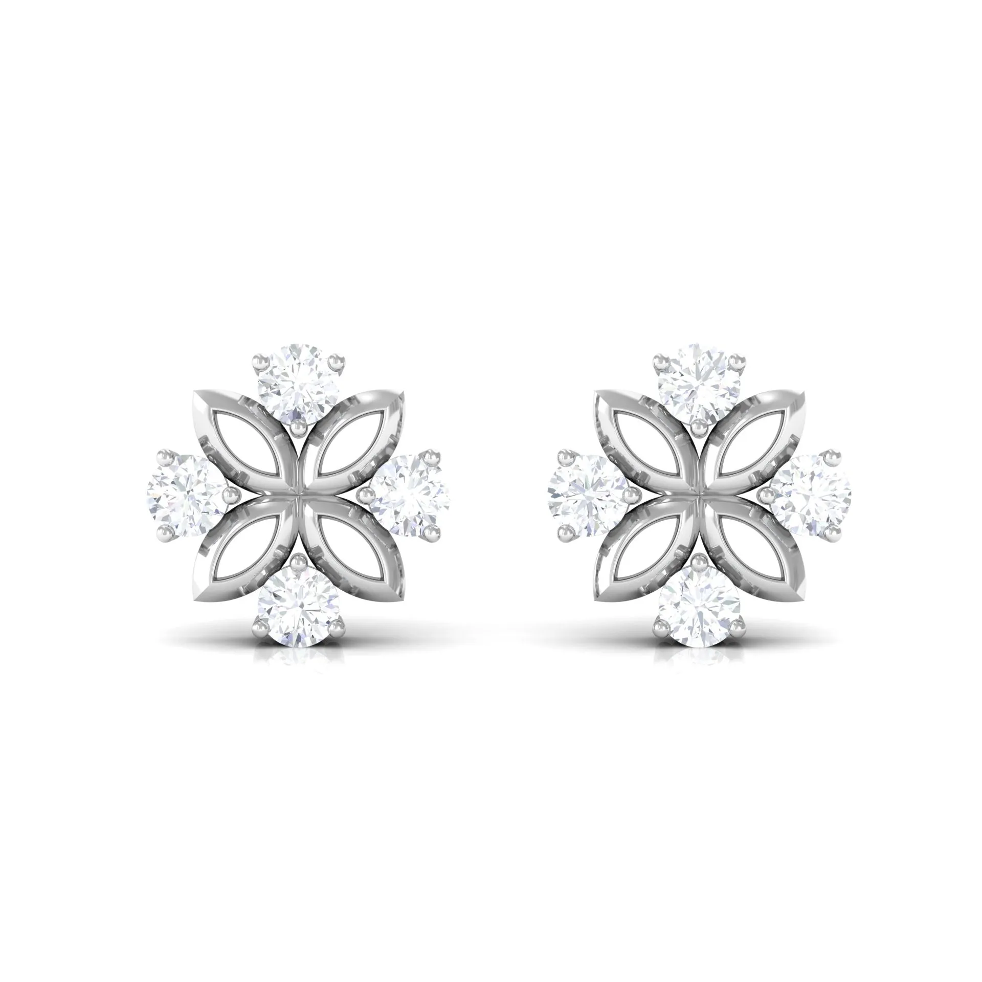 1/4 CT Round Diamond Gold Floral Stud Earrings