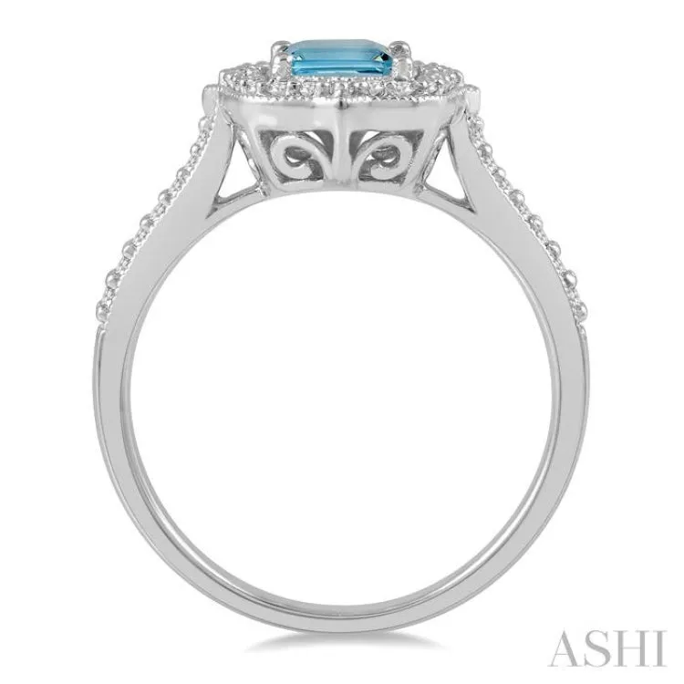 1/4 Ctw Cushion Cut 8x6MM Aquamarine and Round Cut Diamond Precious Ring in 14K White Gold