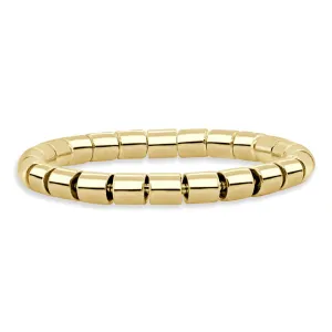 14K Gold Solid Barrel Bead Stretch Bracelet - 8mm