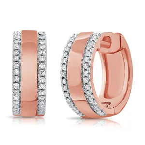 14K Rose Gold Diamond Medium Huggie Earrings