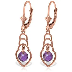 14K Solid Rose Gold Amethyst Gemstone Earrings