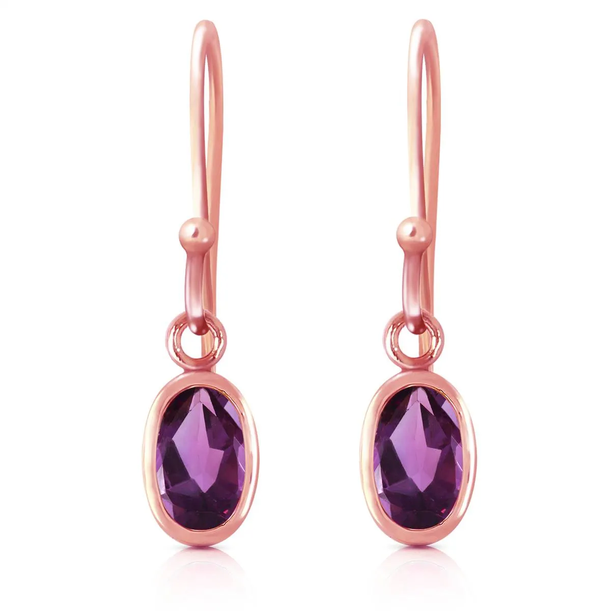 14K Solid Rose Gold Fish Hook Amethyst Class Earrings