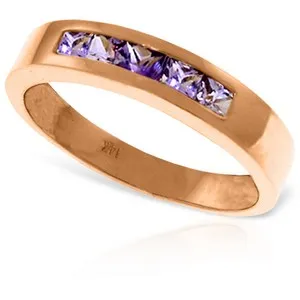 14K Solid Rose Gold Rings Natural Purple Amethyst Certified