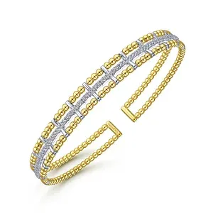 14K Two Toned Bujukan Diamond Cuff Bangle, 0.35 Carat TW