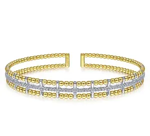 14K Two Toned Bujukan Diamond Cuff Bangle, 0.35 Carat TW