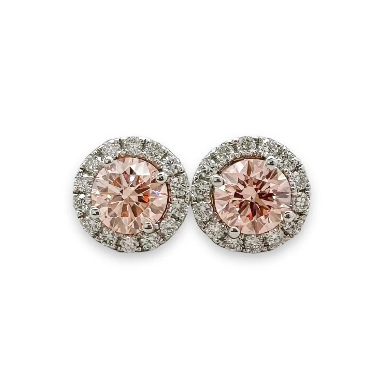 14K W Gold 1.26ctw H-I/VS1 Lab-Created Pink Diamond Halo Earrings