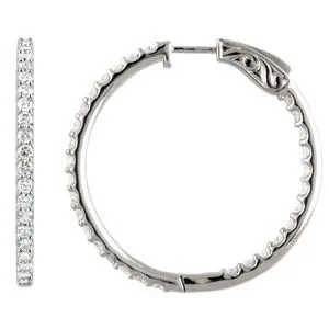 14K White 6 1/4 CTW Natural Diamond Inside-Outside 51 mm Hinged Hoop Earrings