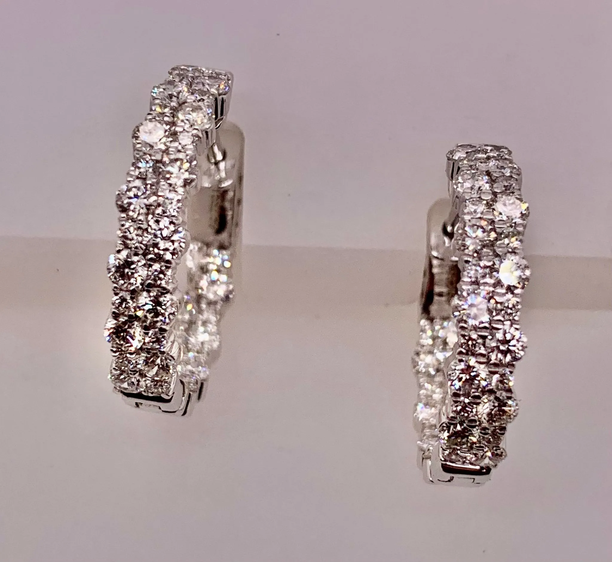 14K White Gold In & Out Diamond Hoop Earrings