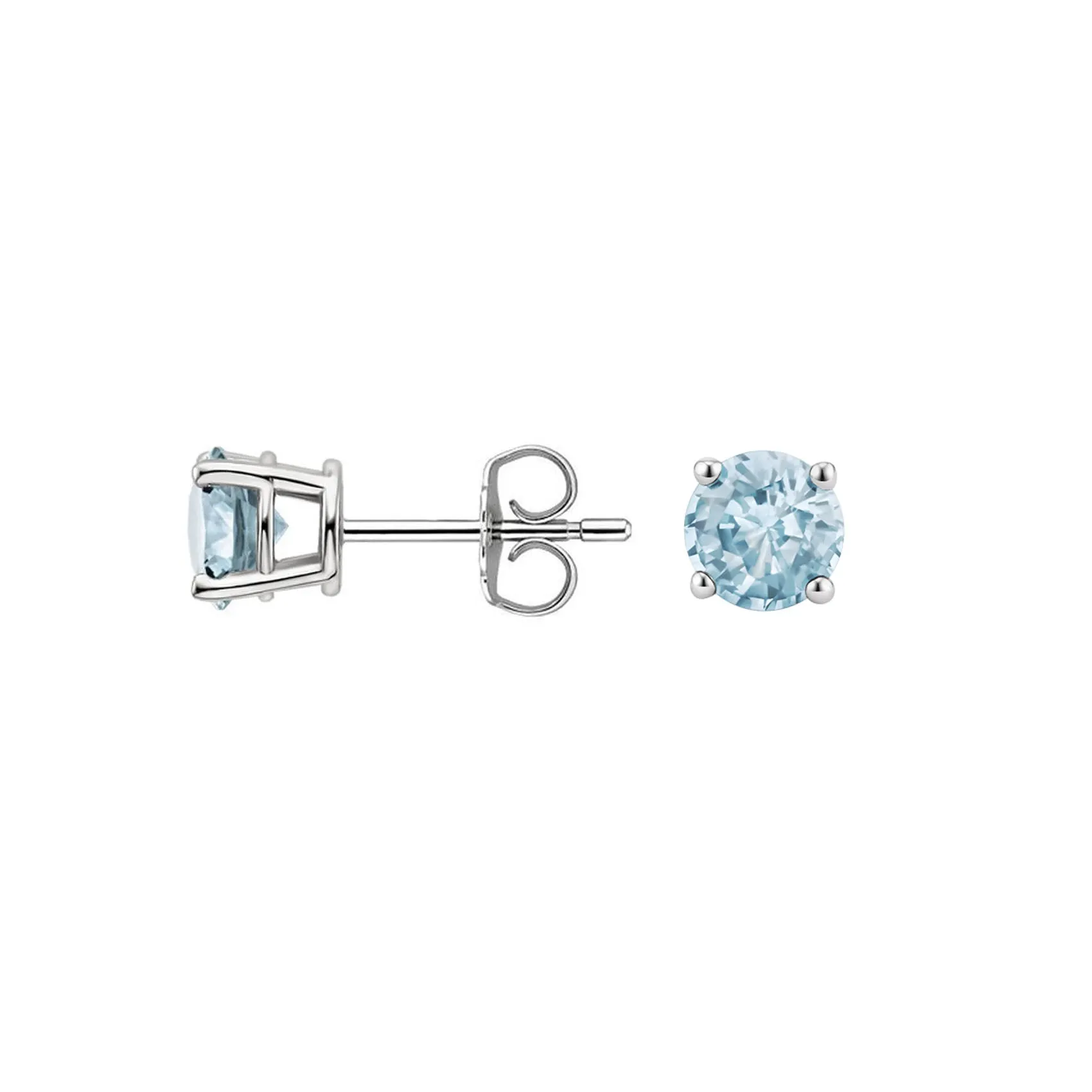 14k White Gold Plated 1/2 Ct Round Created Aquamarine Stud Earrings