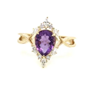 14K Yellow Amethyst and Natural Diamond Ring Size 6.5