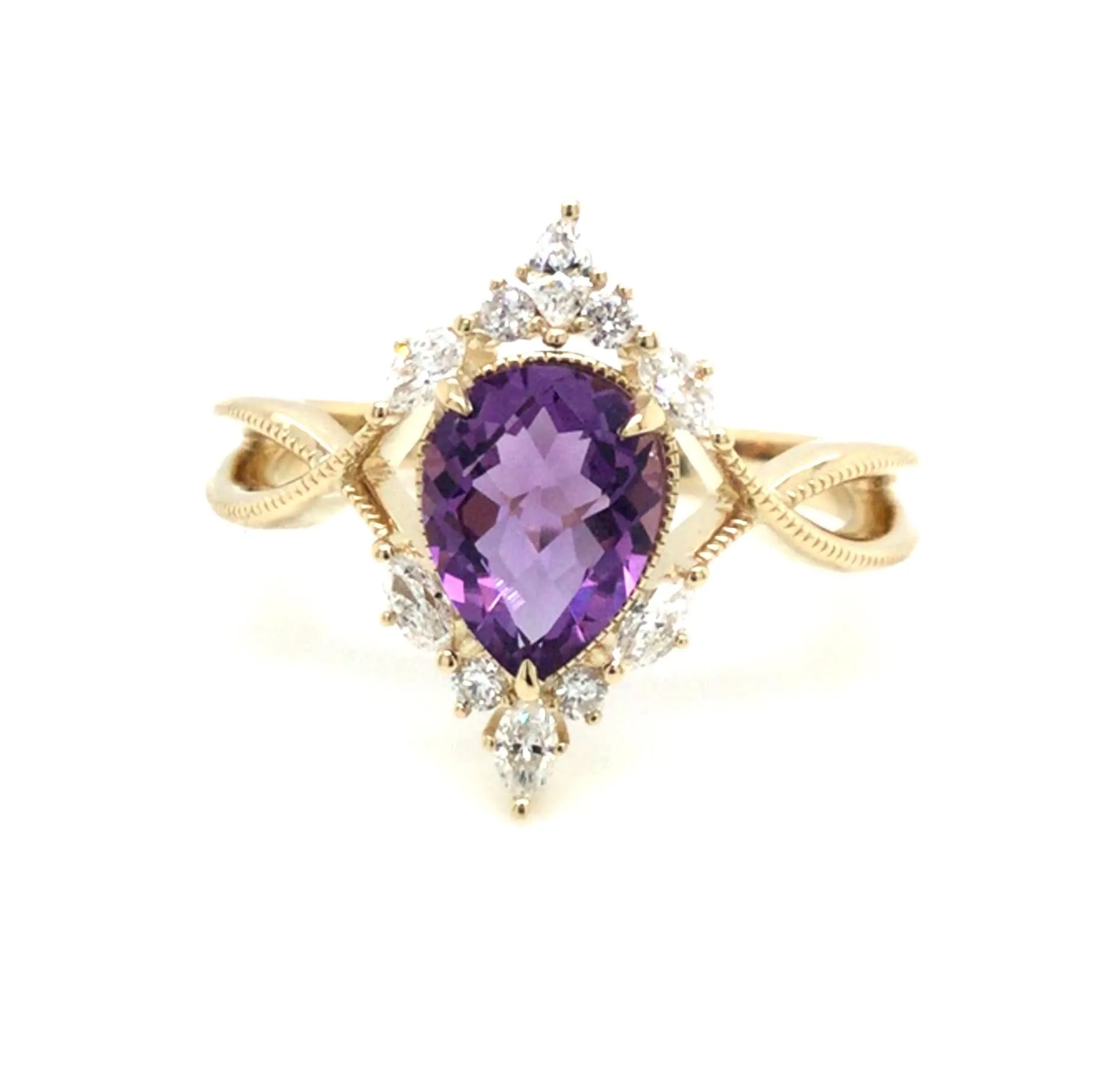 14K Yellow Amethyst and Natural Diamond Ring Size 6.5