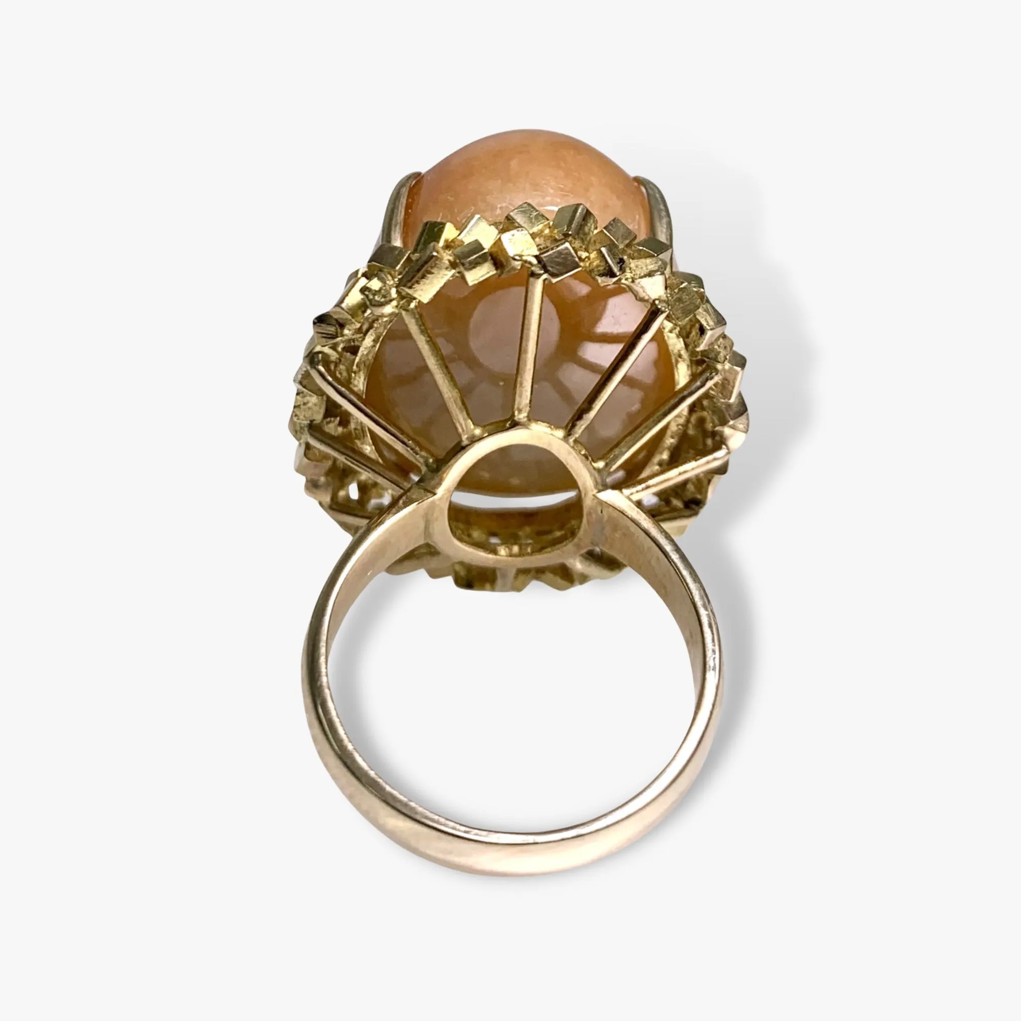 14k Yellow Gold Cabochon Cut Brown Jade Vintage Cocktail Ring