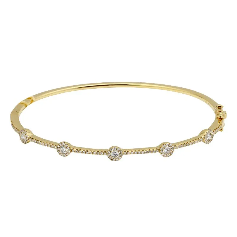 14K Yellow Gold Diamond Halo Bangle