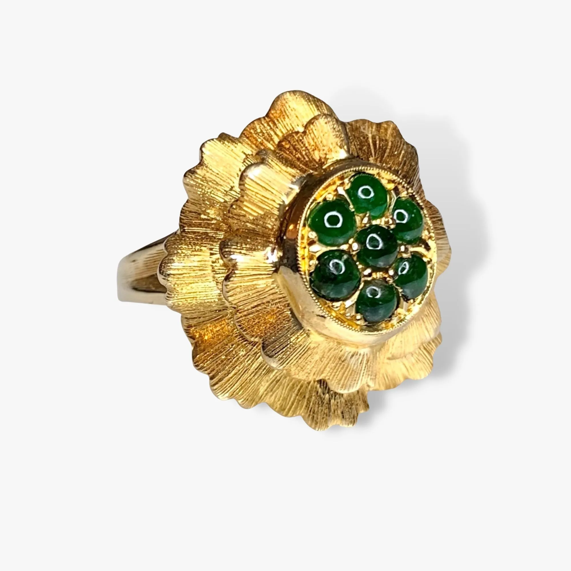 14k Yellow Gold Round Cabochon Jadeite Vintage Cocktail Ring