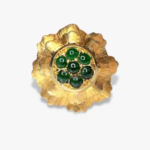 14k Yellow Gold Round Cabochon Jadeite Vintage Cocktail Ring