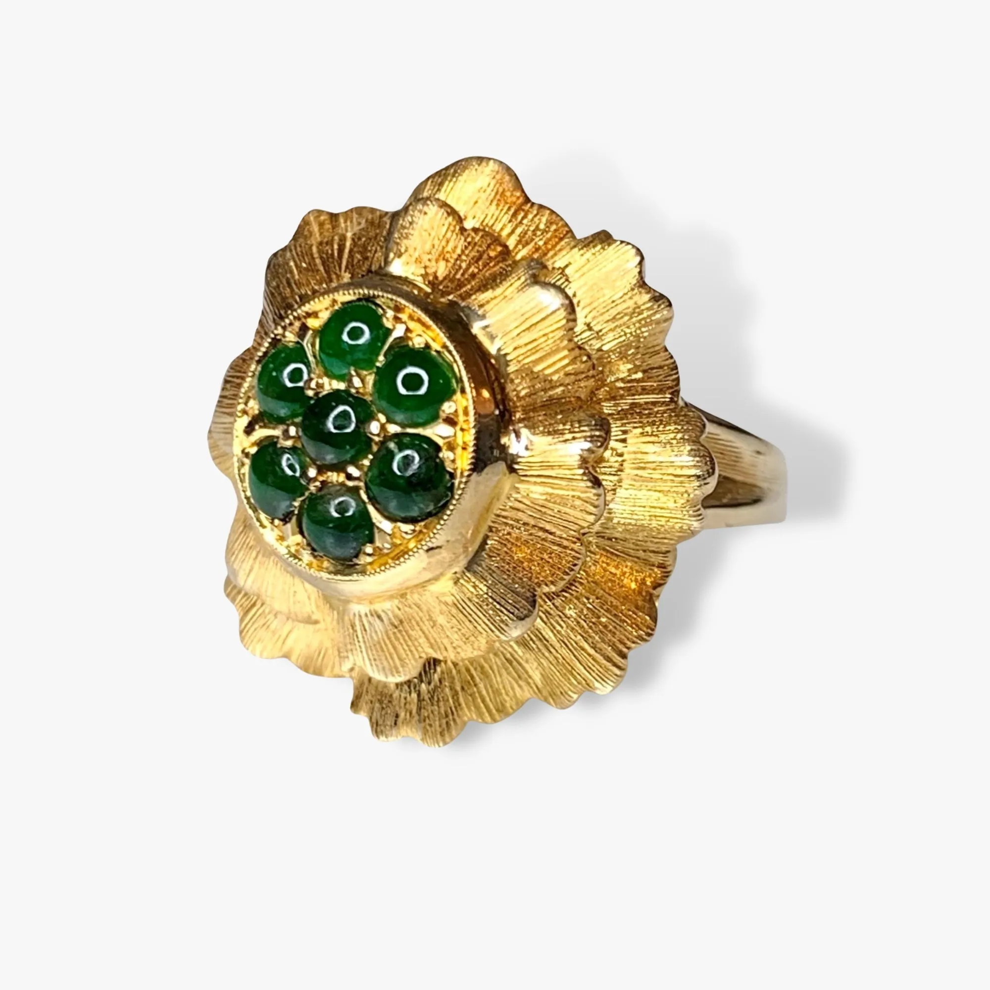 14k Yellow Gold Round Cabochon Jadeite Vintage Cocktail Ring