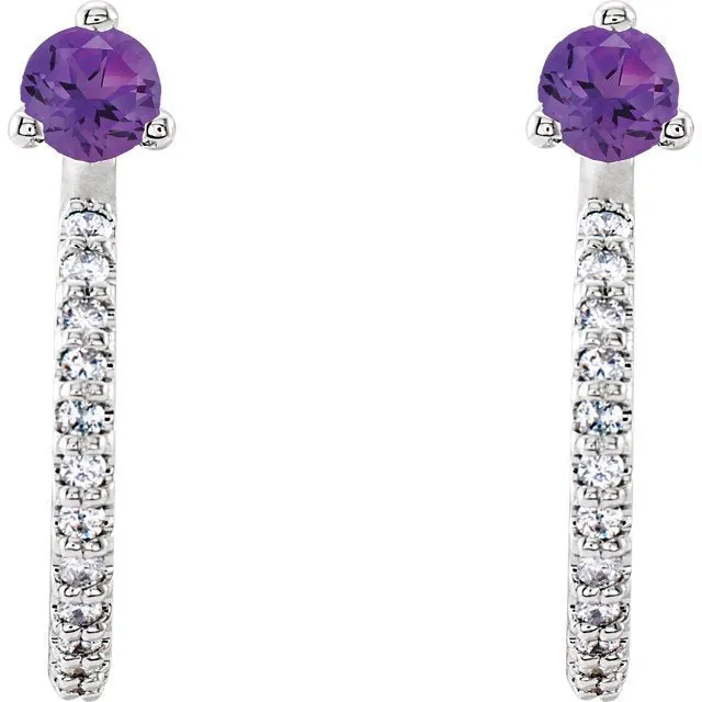 14KT GOLD 0.20 CTW AMETHYST & 0.16 CTW DIAMOND J-HOOP EARRINGS