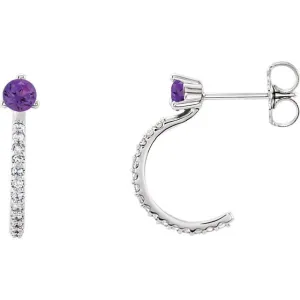 14KT GOLD 0.20 CTW AMETHYST & 0.16 CTW DIAMOND J-HOOP EARRINGS