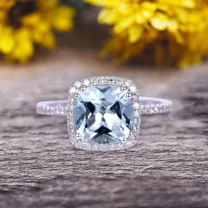 1.5 Carat Cushion Cut Aquamarine Engagement Ring on 10k White Gold