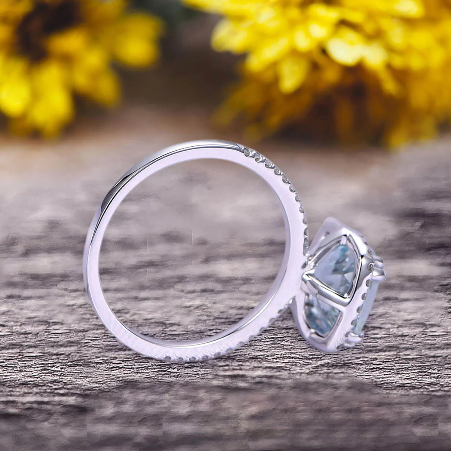 1.5 Carat Cushion Cut Aquamarine Engagement Ring on 10k White Gold