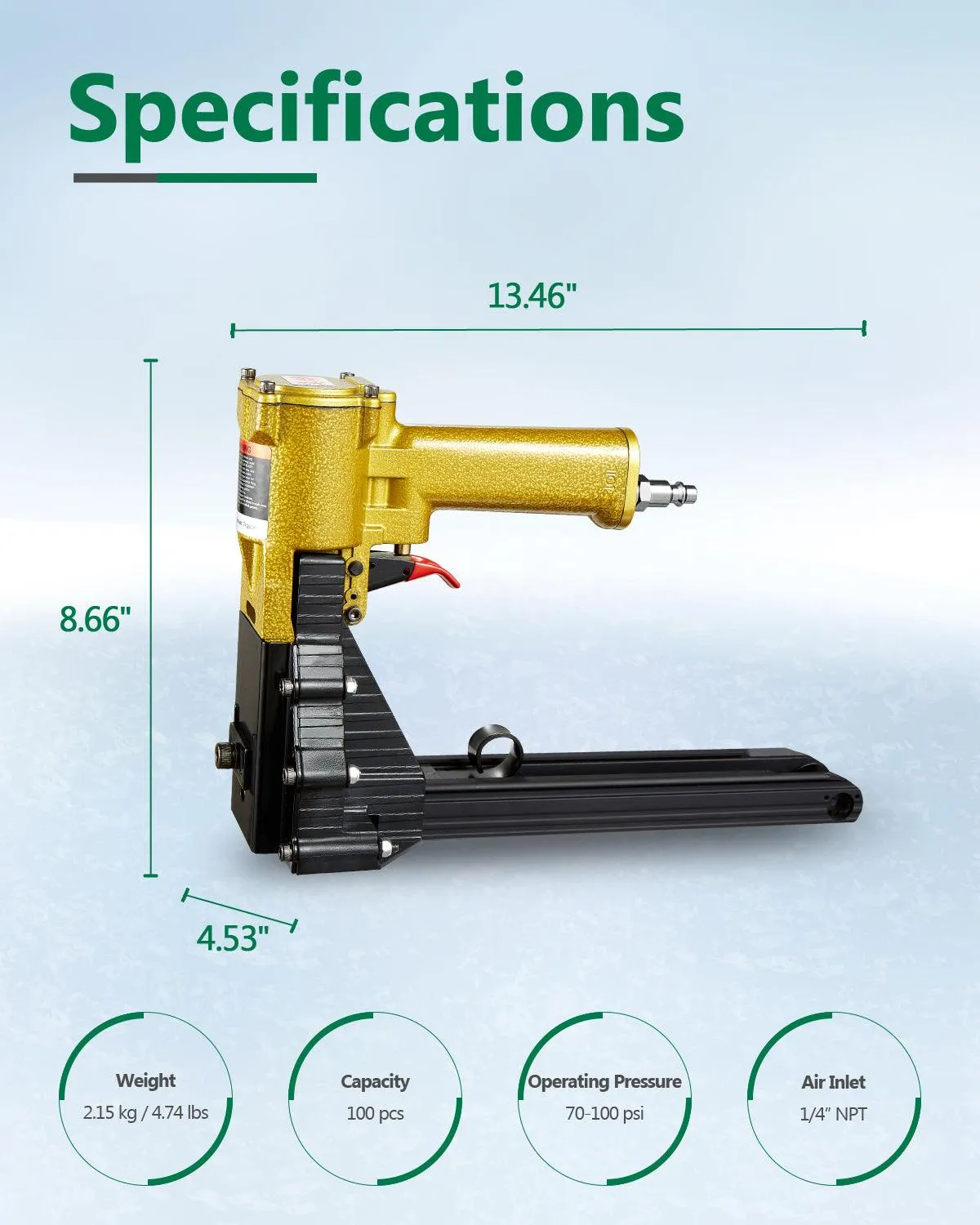 16 Gauge 1-3/8'' Crown 3/4" to 7/8" Leg Length Pneumatic Carton Closing Stapler