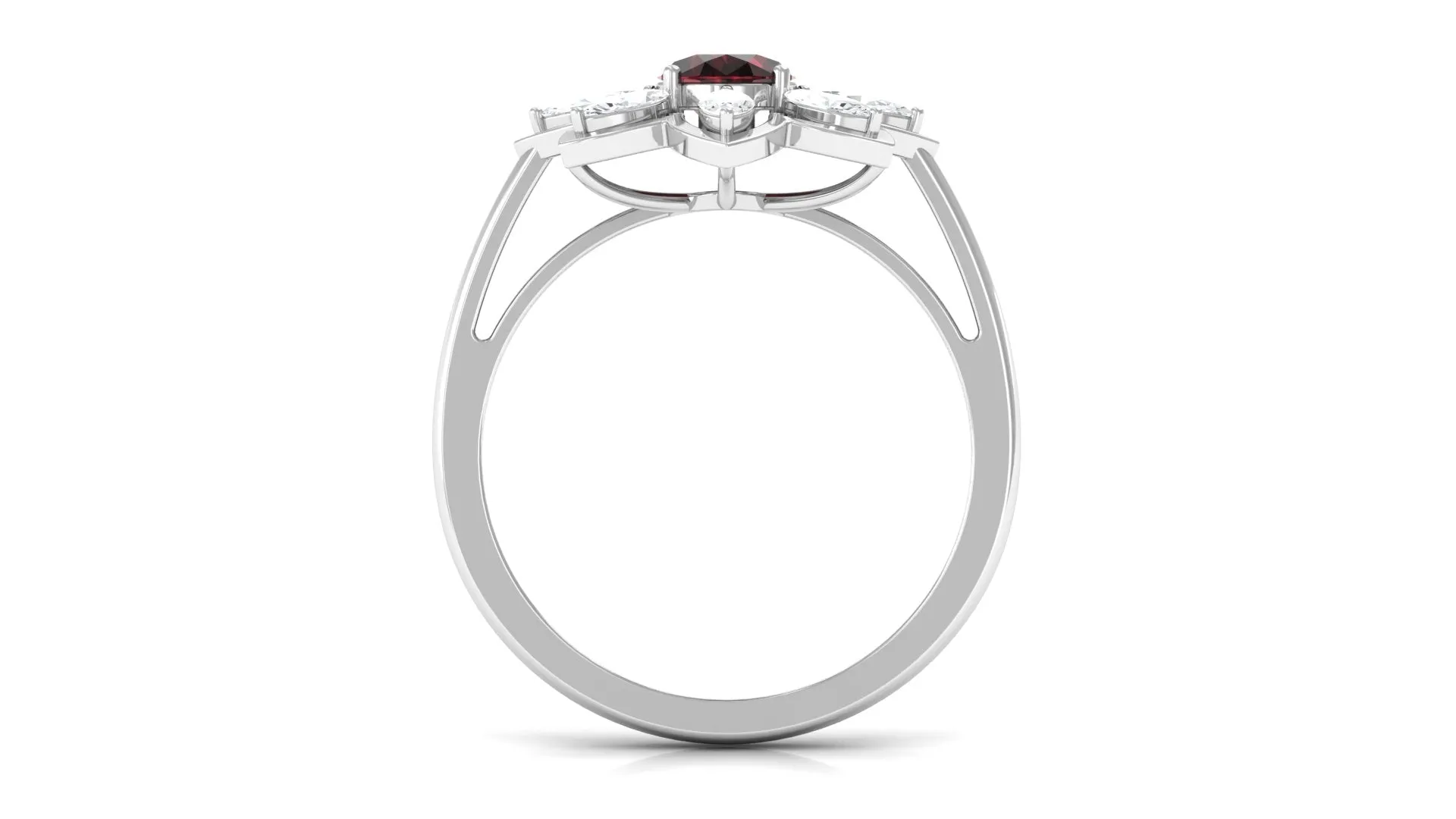 1.75 Ct Oval Garnet Flower Cocktail Ring with Moissanite