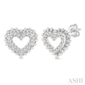 1/8 ctw Petite Heart Round Cut Diamond Fashion Stud Earring in 10K White Gold