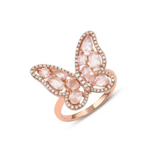 18 kt Pink Gold Rose Quartz Butterfly Ring