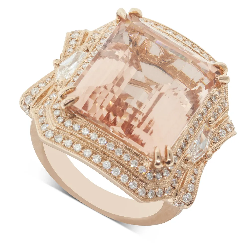 18ct Rose Gold 19.19ct Morganite & Diamond Halo Ring