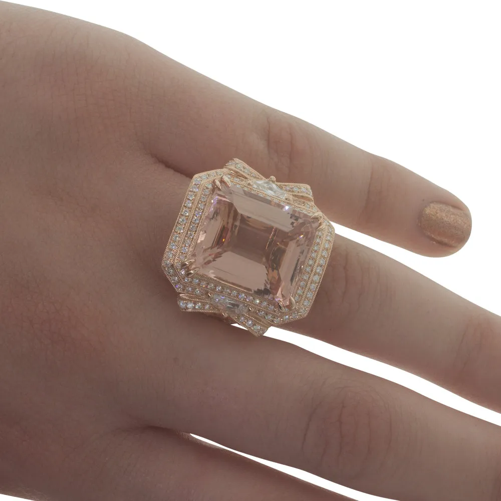 18ct Rose Gold 19.19ct Morganite & Diamond Halo Ring