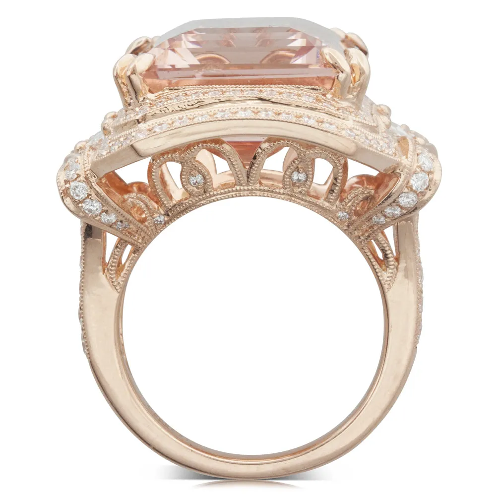 18ct Rose Gold 19.19ct Morganite & Diamond Halo Ring