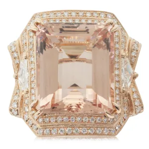 18ct Rose Gold 19.19ct Morganite & Diamond Halo Ring