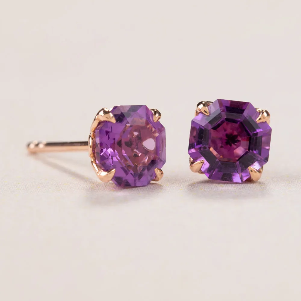 18ct Rose Gold Amethyst Octavia Stud Earrings